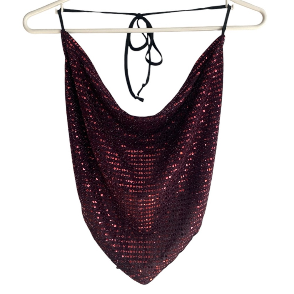 Love J Burgundy Sequin Halter Top
